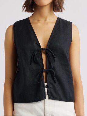 Rails Black Linen Tie-Front Vest